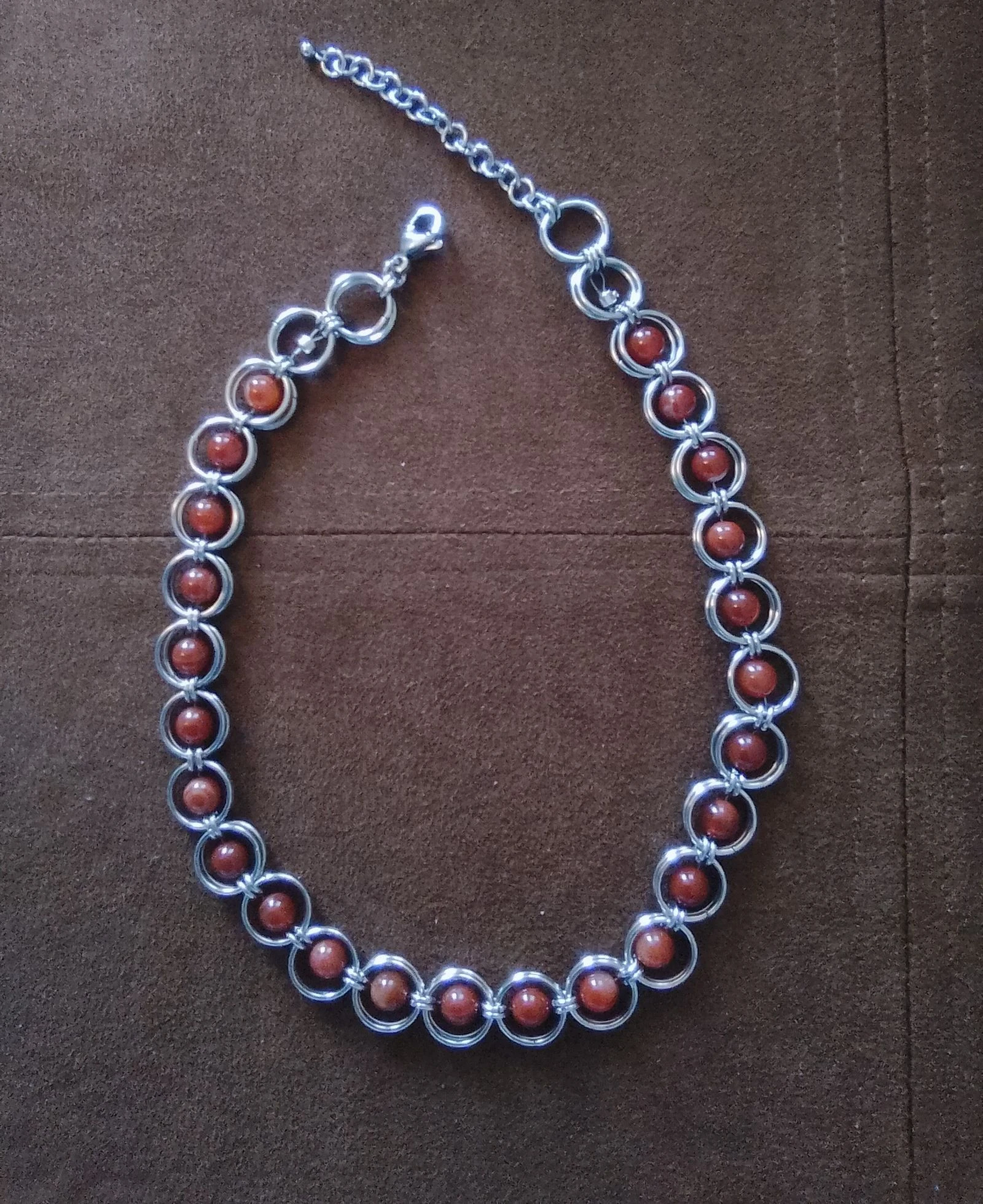 Unisex Japanese chainmail and natural stone choker necklace – photo 4